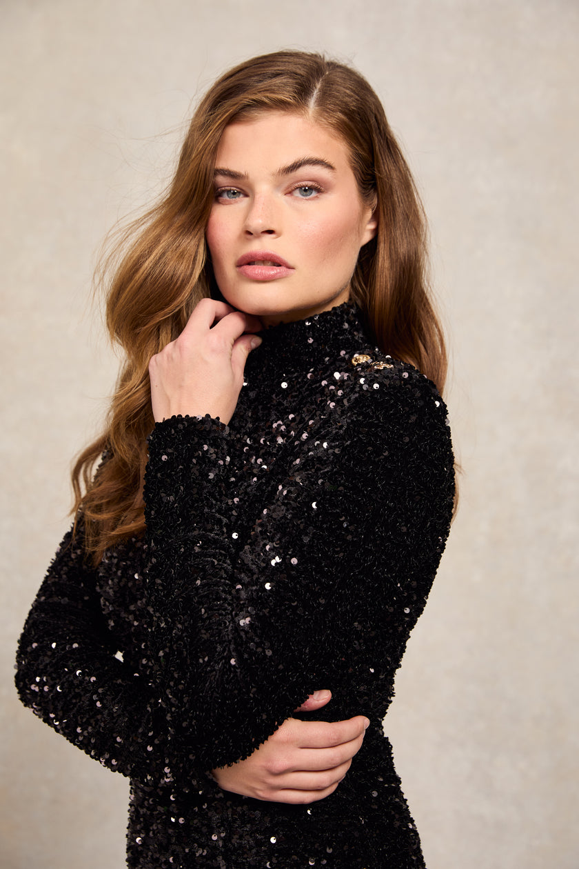 Cara Sequin Maxi Dress (Black Sequin)