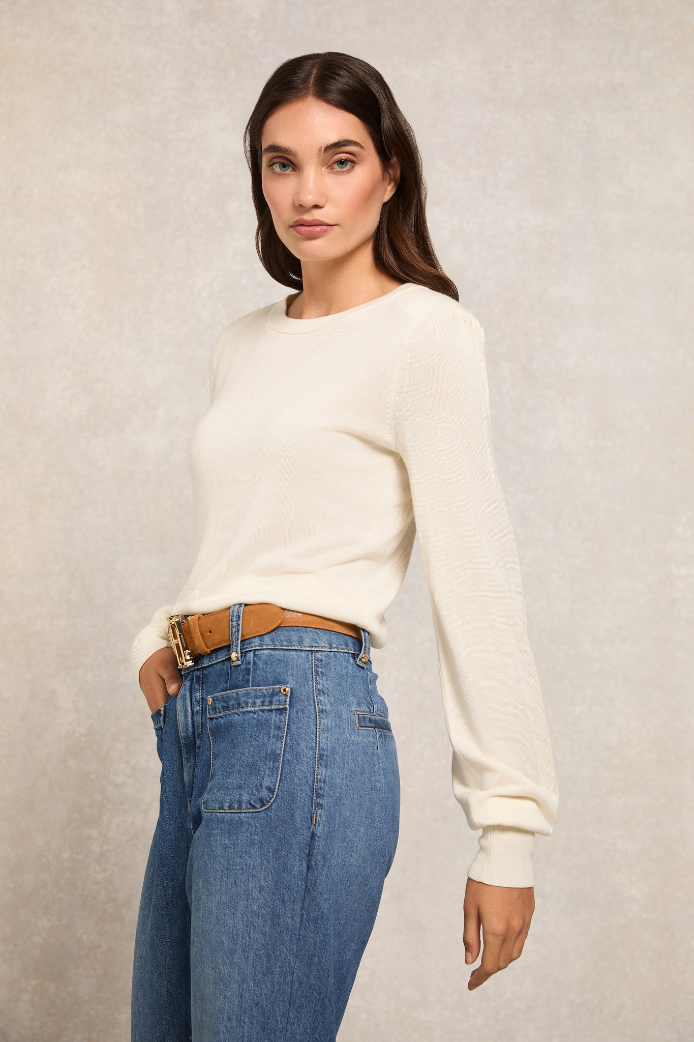 Structured Kelsie Crew Neck Knit (Natural)