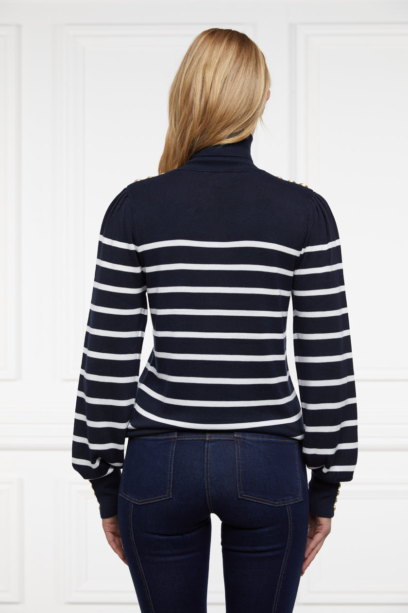 Kelsie Roll Neck Knit (Ink Navy Natural Stripe)