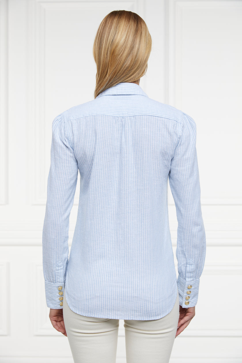 Classic V-Neck Blouse (Azure Stripe)