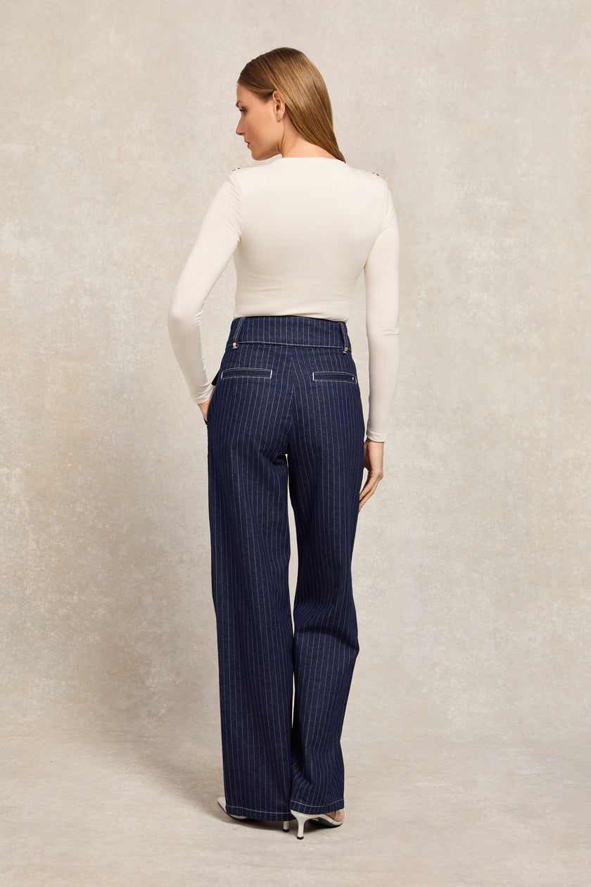 Tailored Wide Leg Jean (Indigo Stripe)