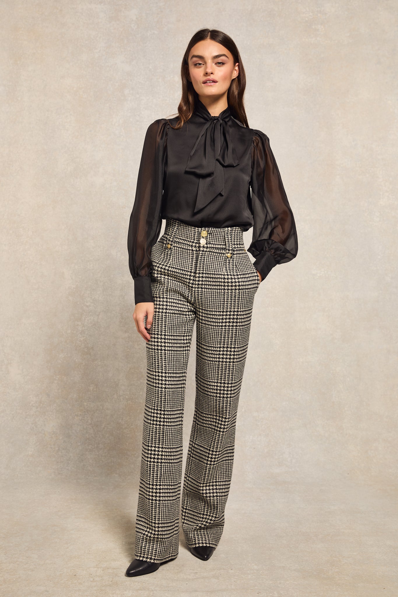 High Waisted Straight Trouser (Large Scale Prince of Wales Mono)