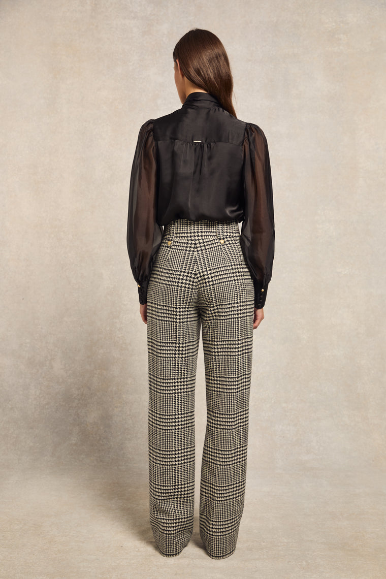 High Waisted Straight Trouser (Large Scale Prince of Wales Mono)