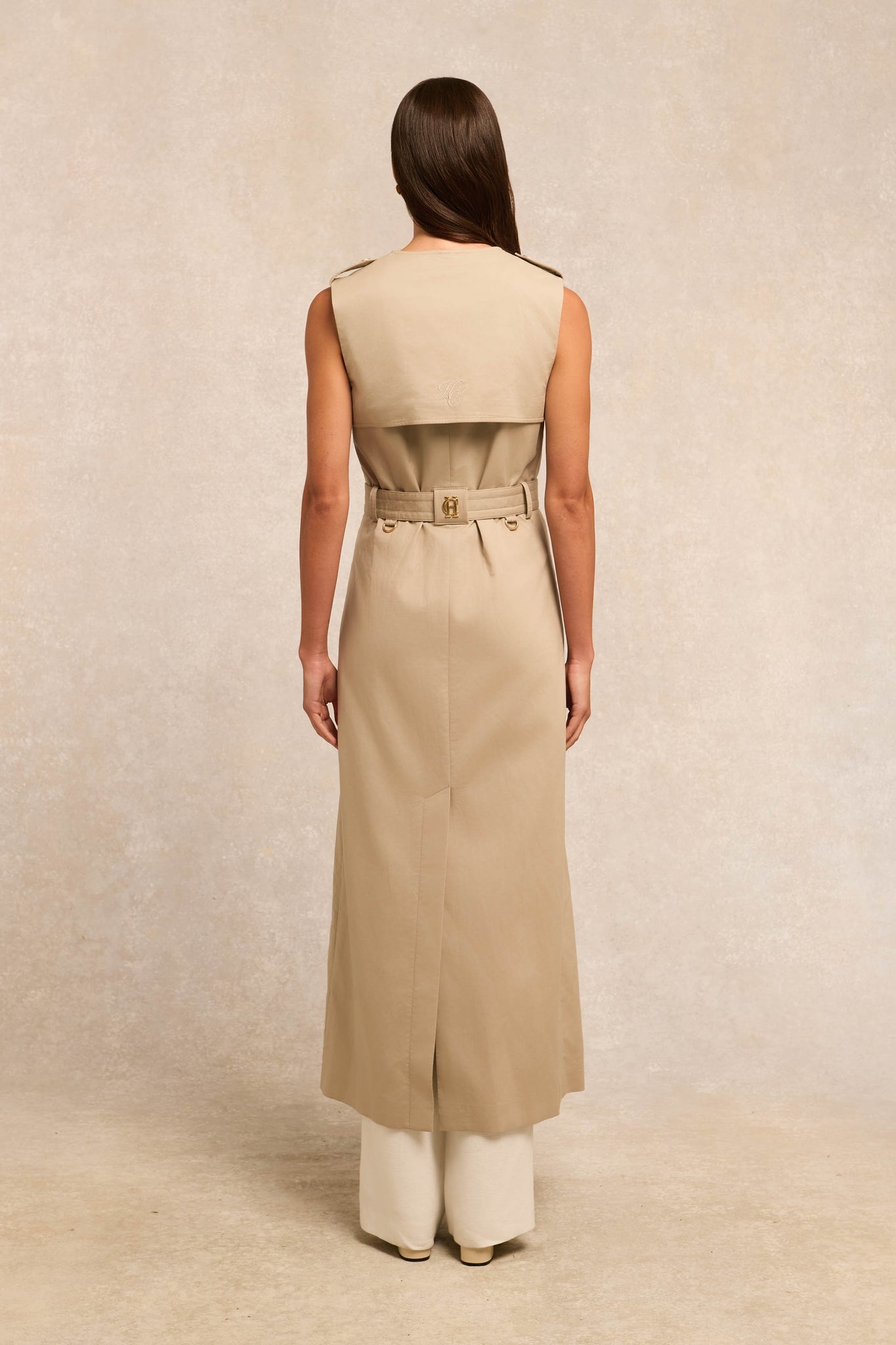 Collarless Trench Gilet (French Grey)