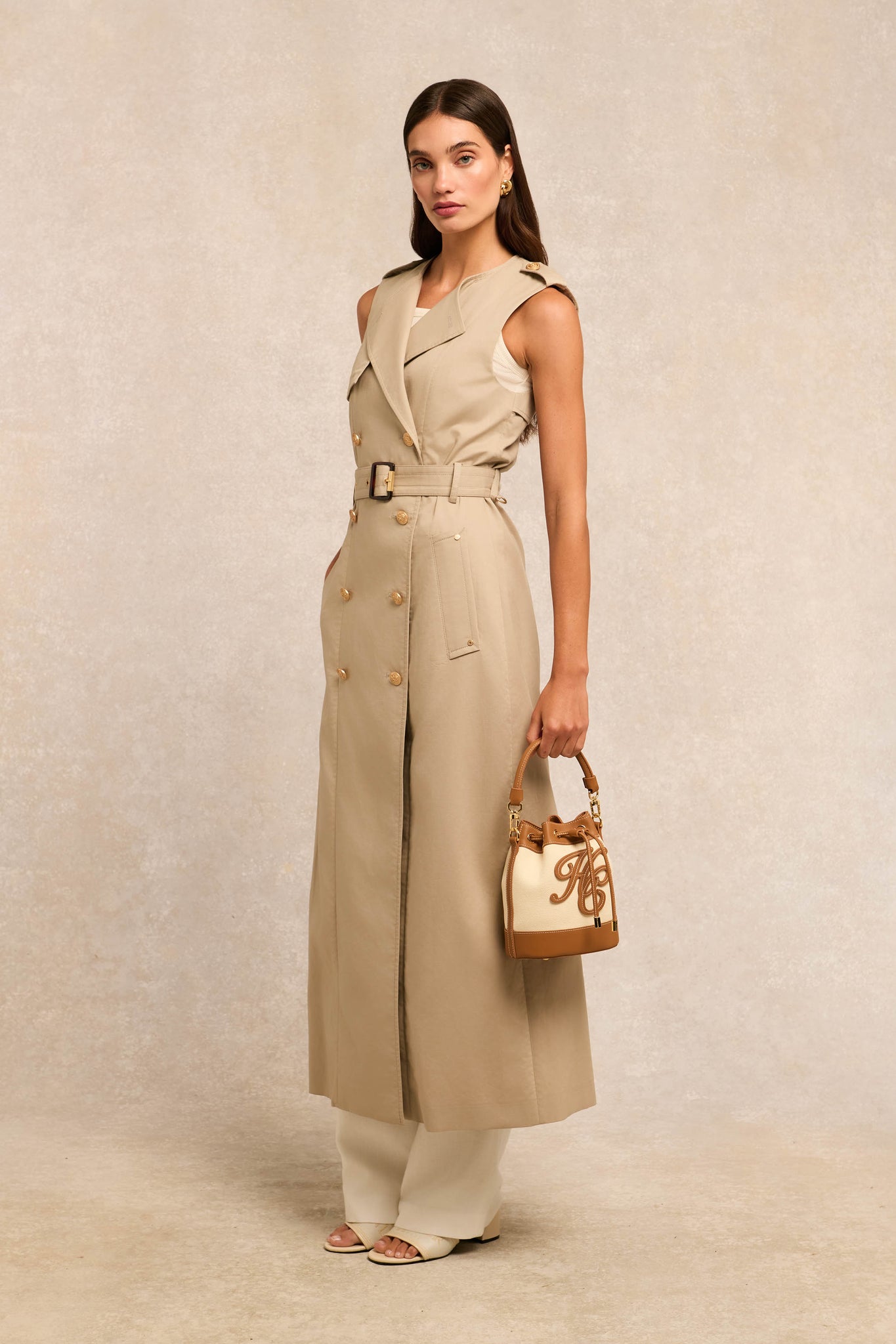 Collarless Trench Gilet (French Grey)