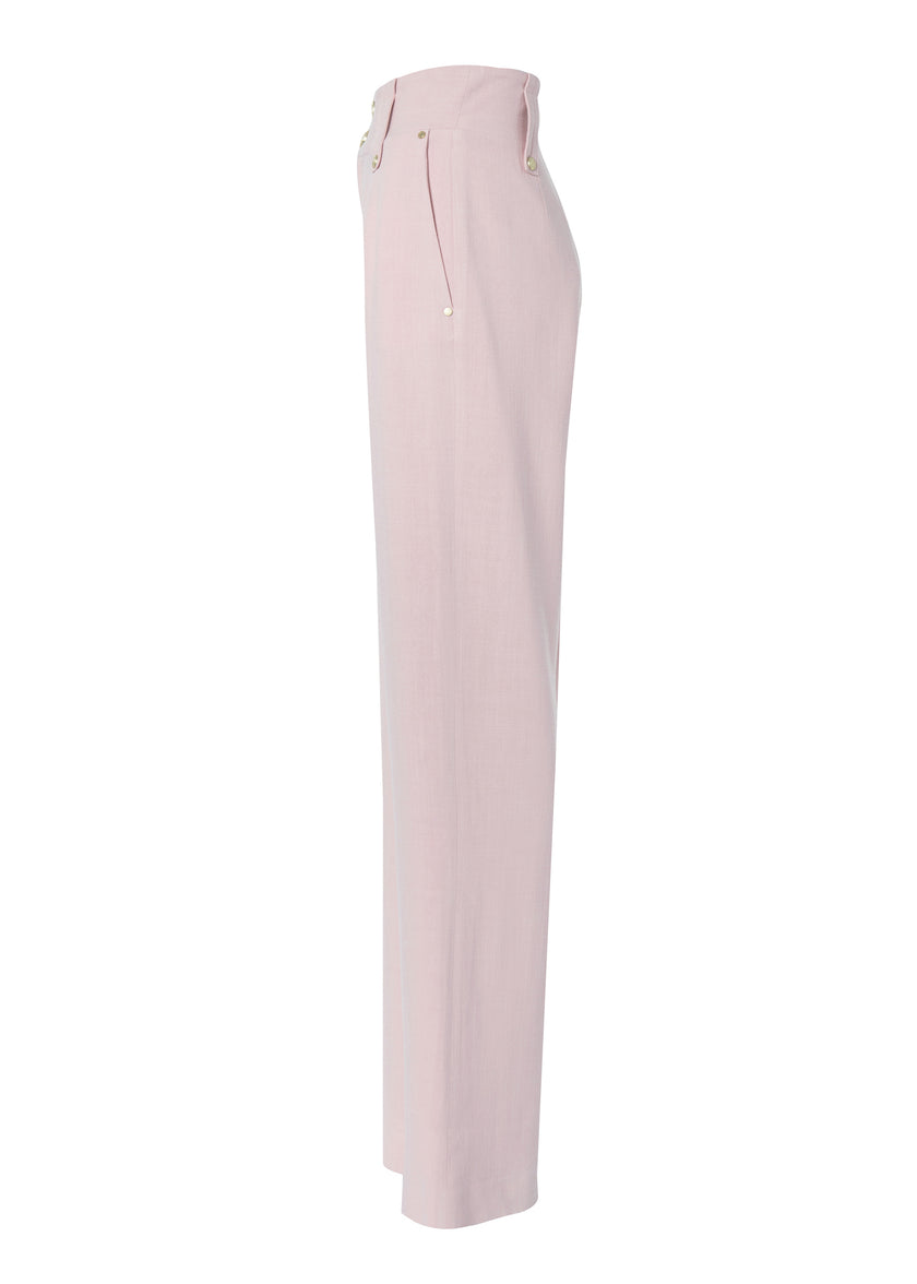 High Waisted Straight Trouser (Pink Linen)