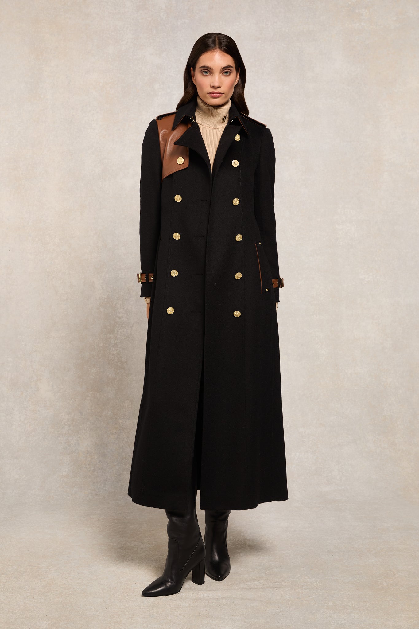 Full Length Marlborough Trench Coat (Soft Black Tan)