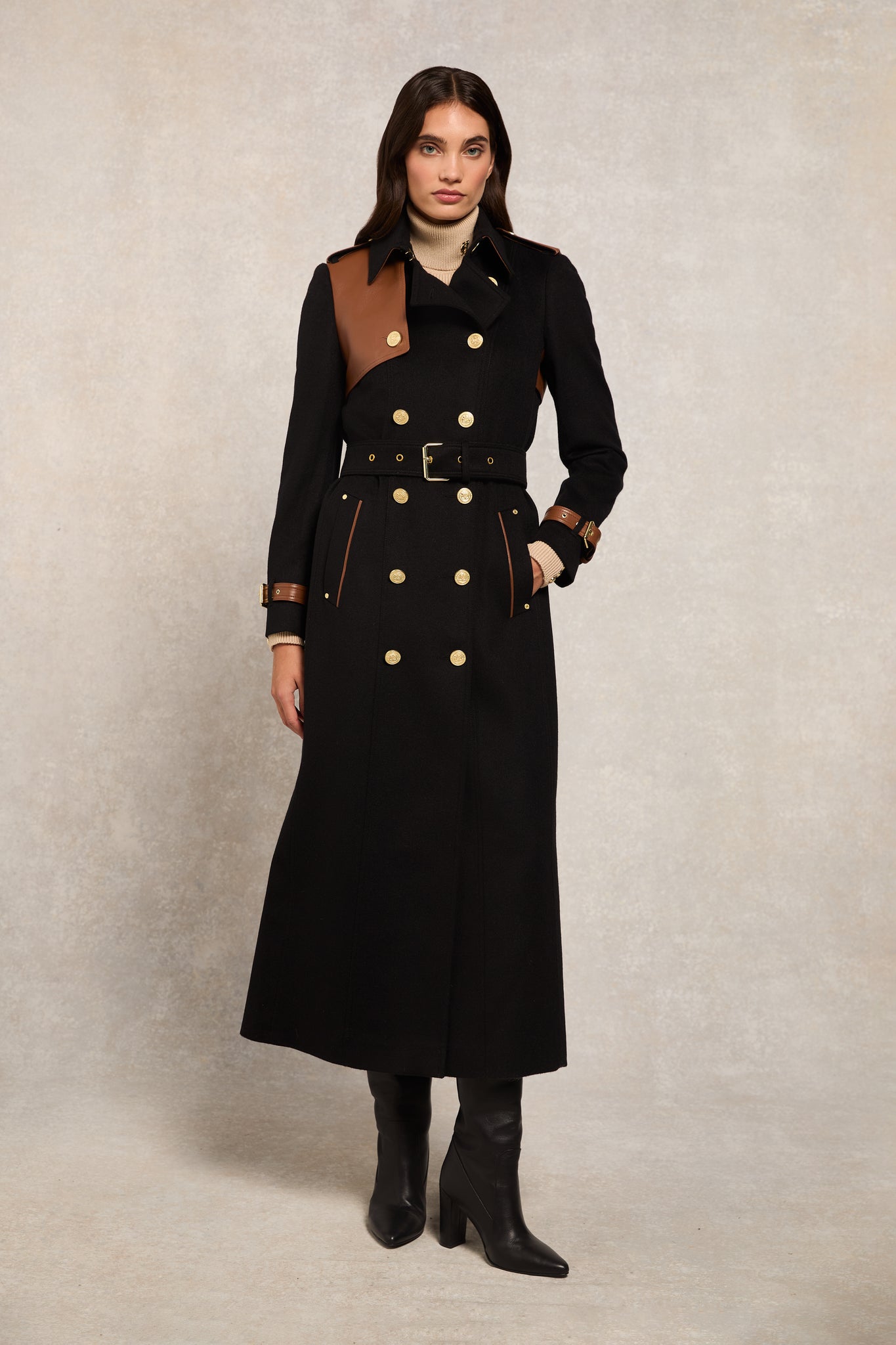 Full Length Marlborough Trench Coat (Soft Black Tan)