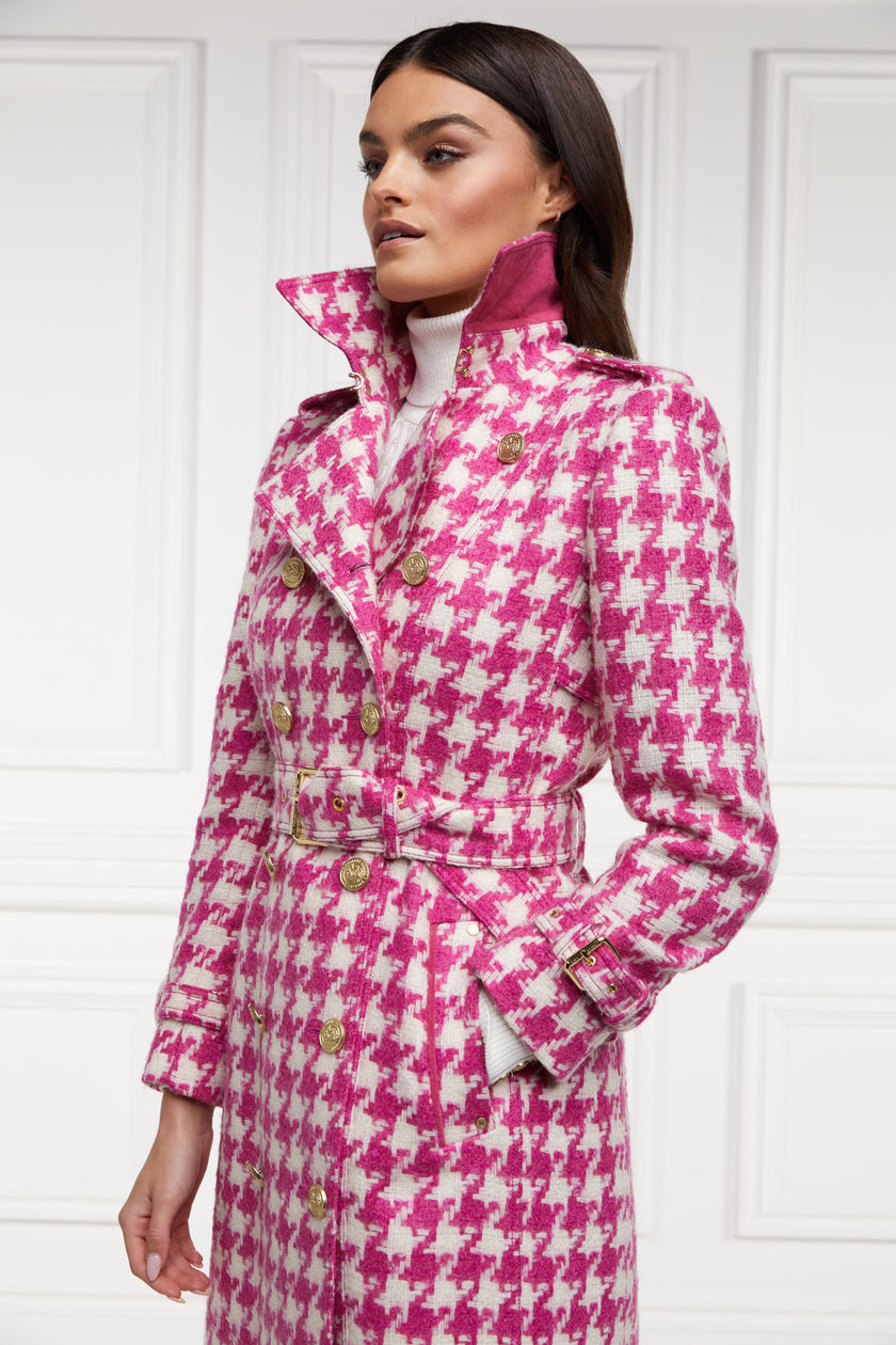 Full Length Marlborough Trench Coat (Hot Pink Large Scale Houndstooth)