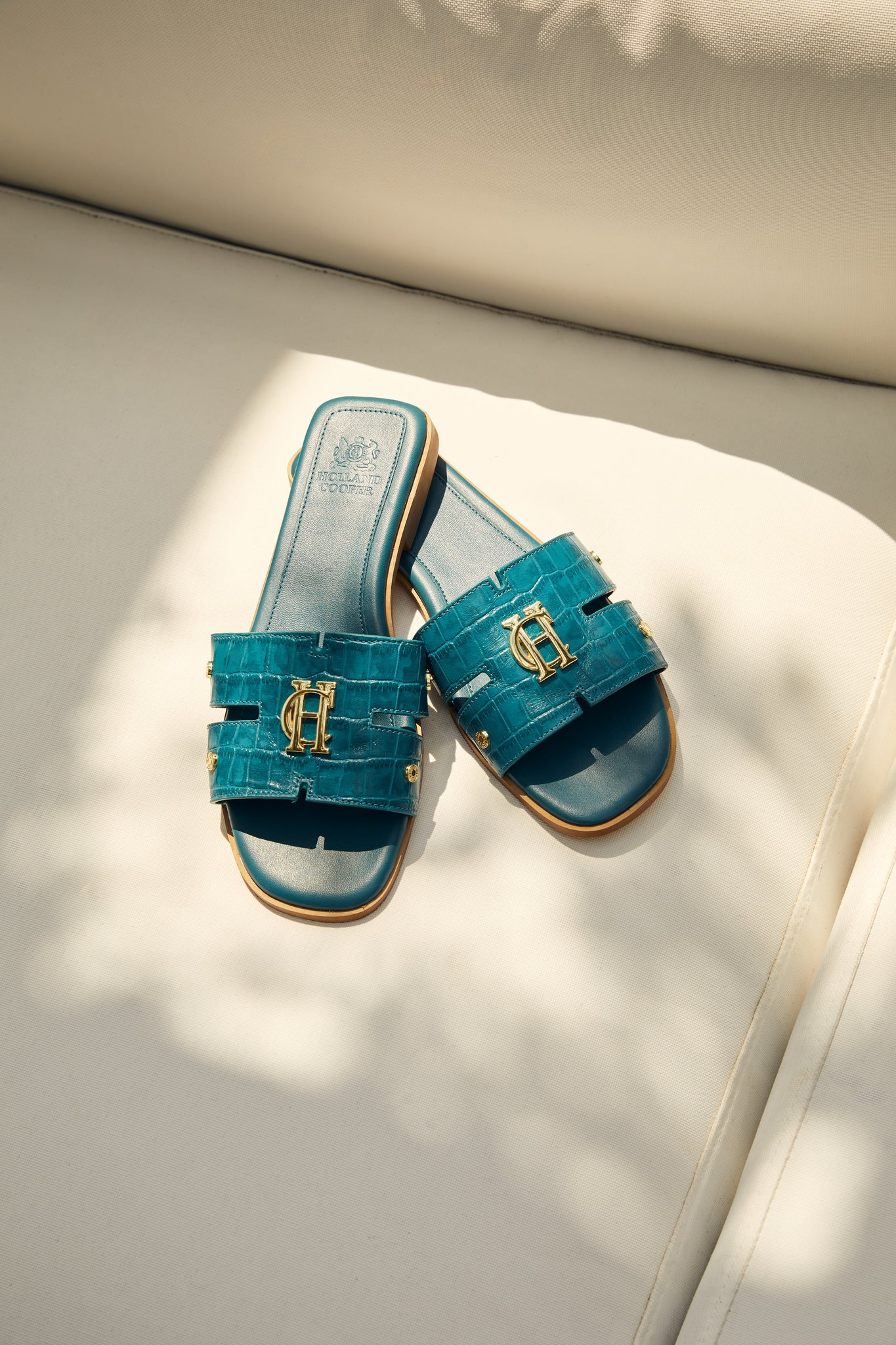 Monogram Slides (Teal Croc)