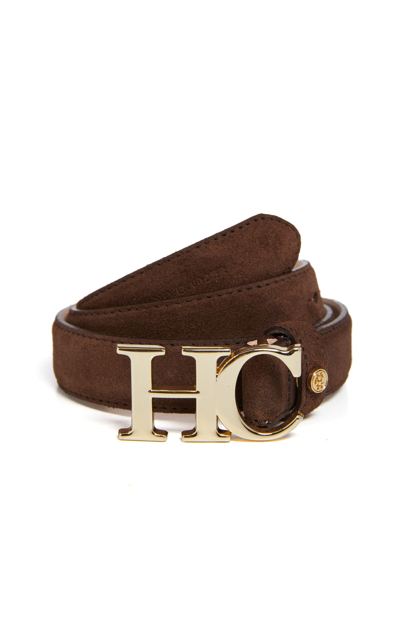 Atelier Slim Logo Belt (Chocolate Suede)