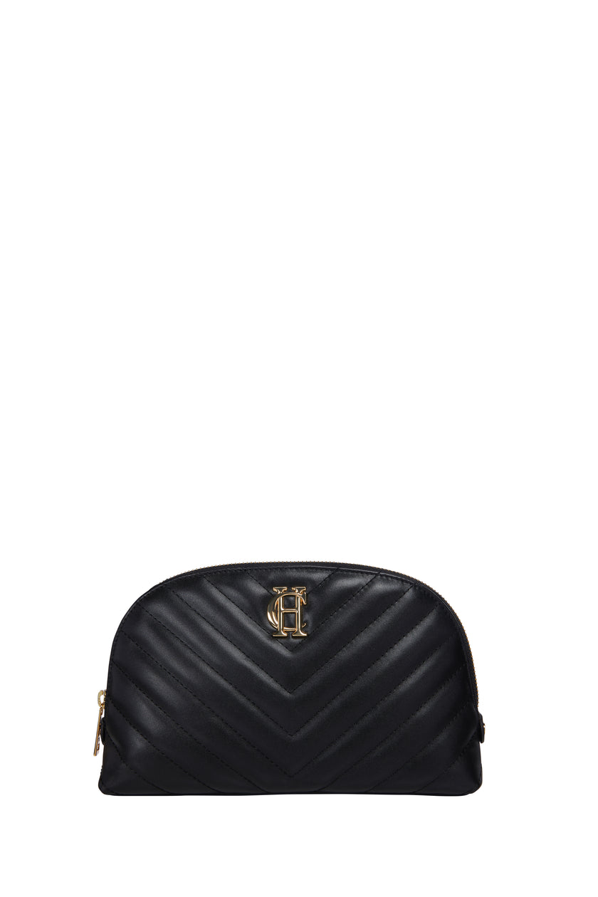 Chelsea Makeup Bag (Black Leather Quilt)