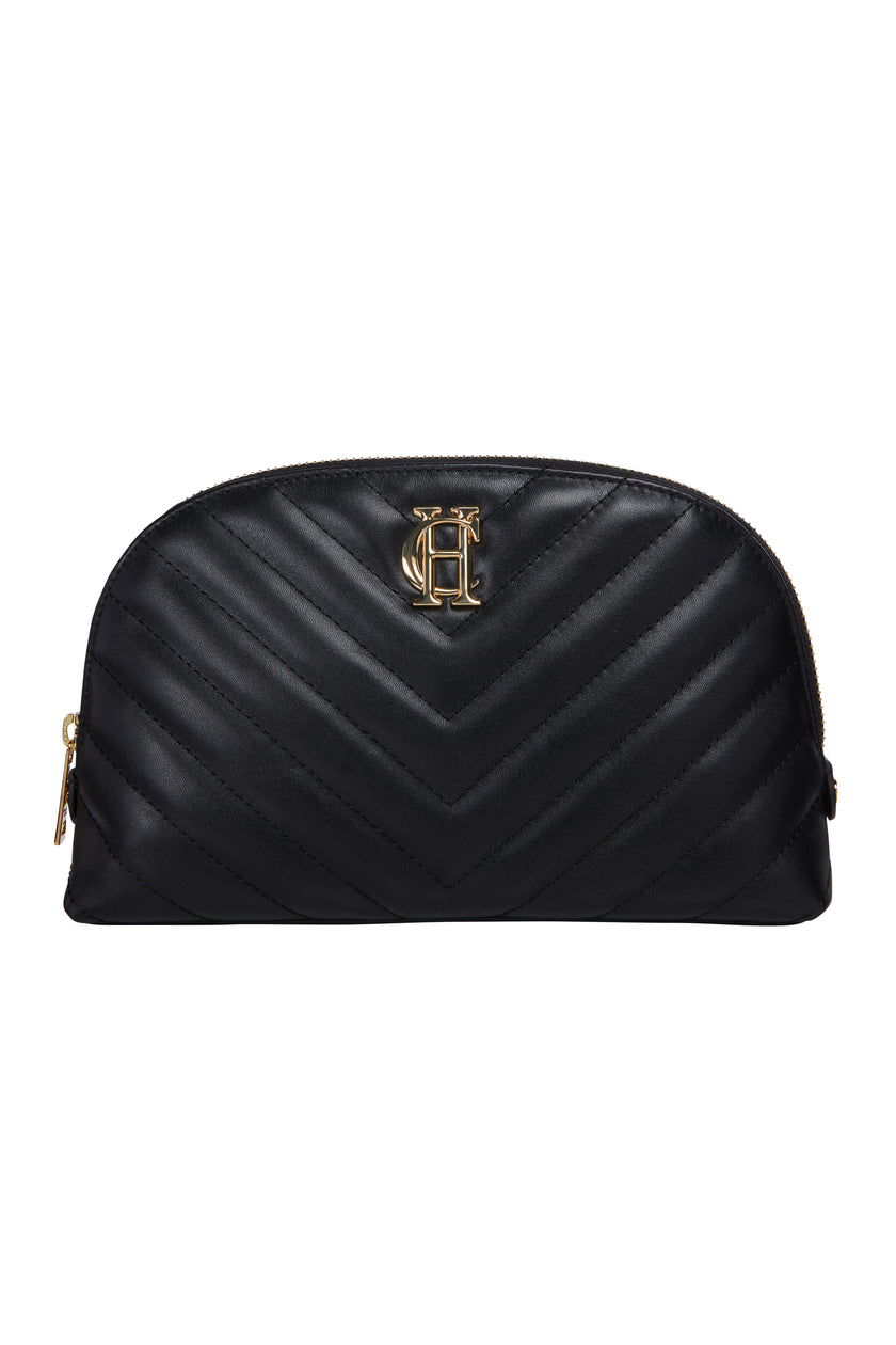 Chelsea Makeup Bag (Black Leather Quilt)