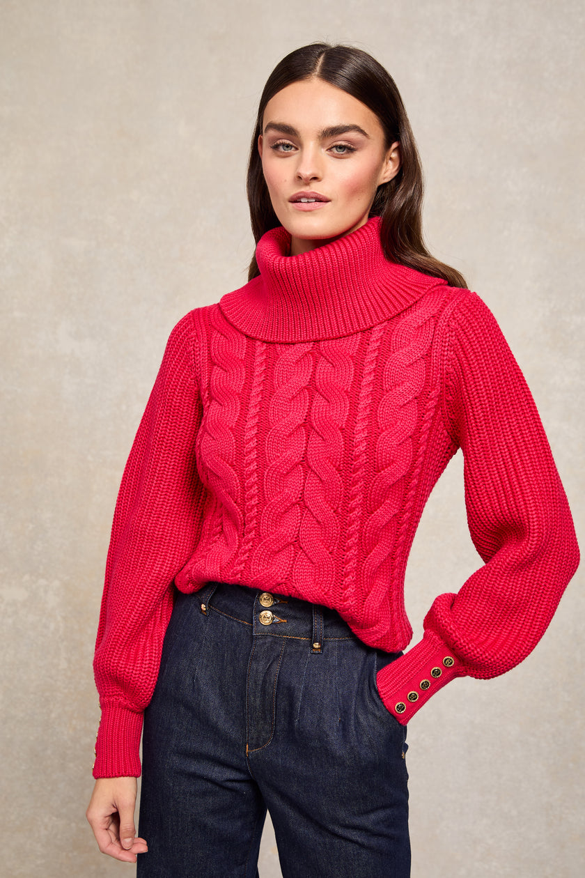 Corded Roll Neck Knit (Raspberry)