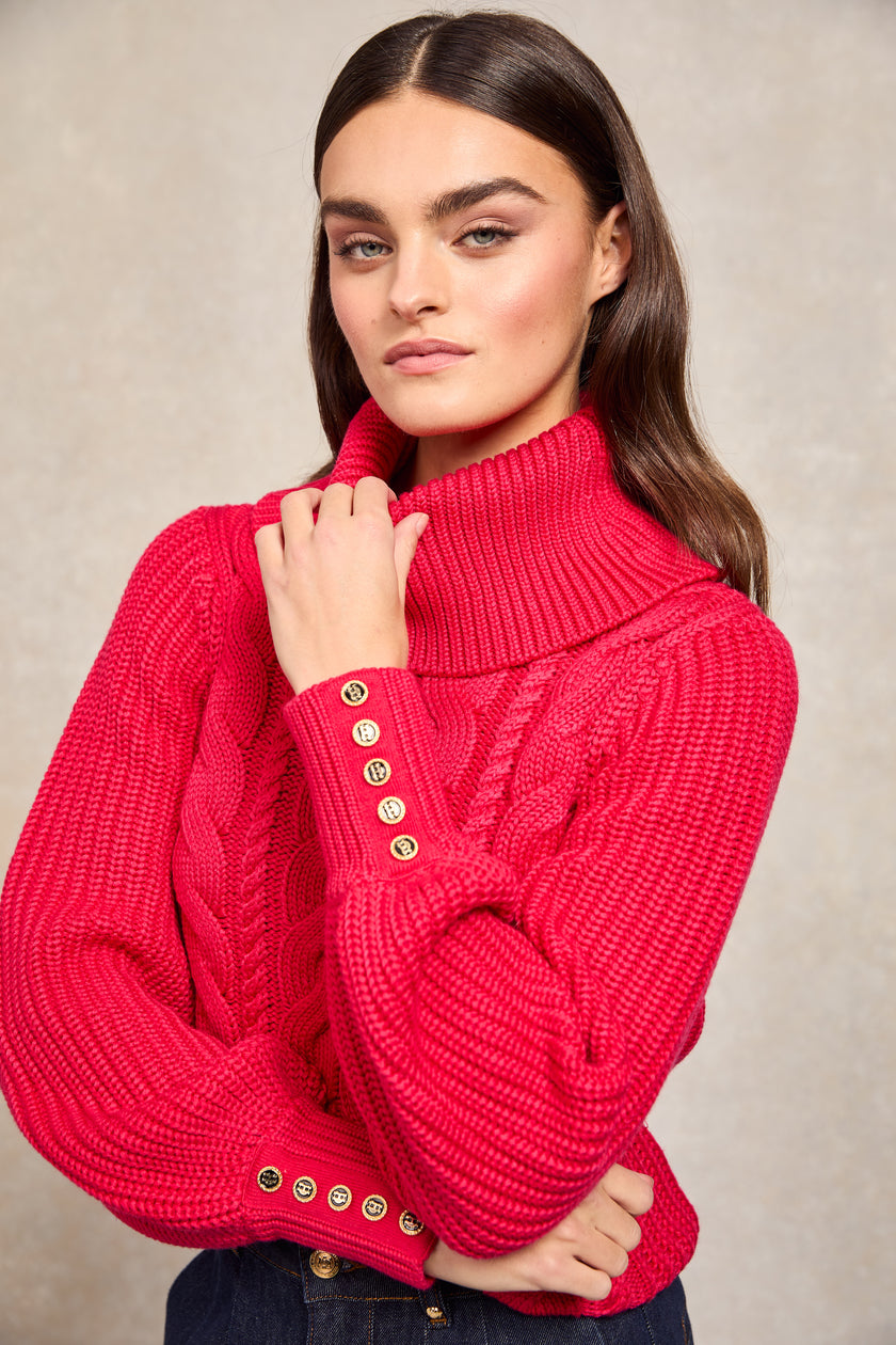 Corded Roll Neck Knit (Raspberry)