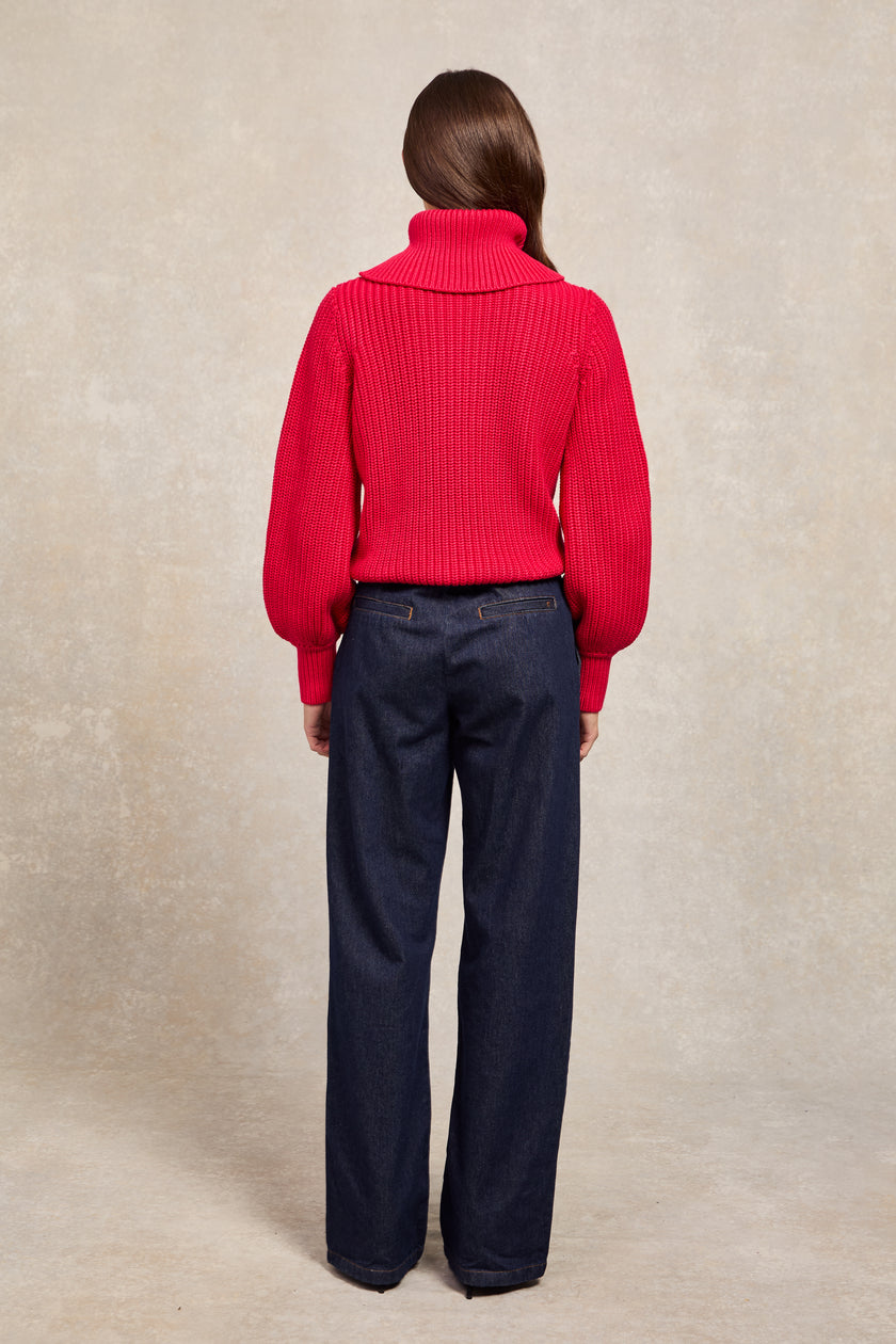 Corded Roll Neck Knit (Raspberry)