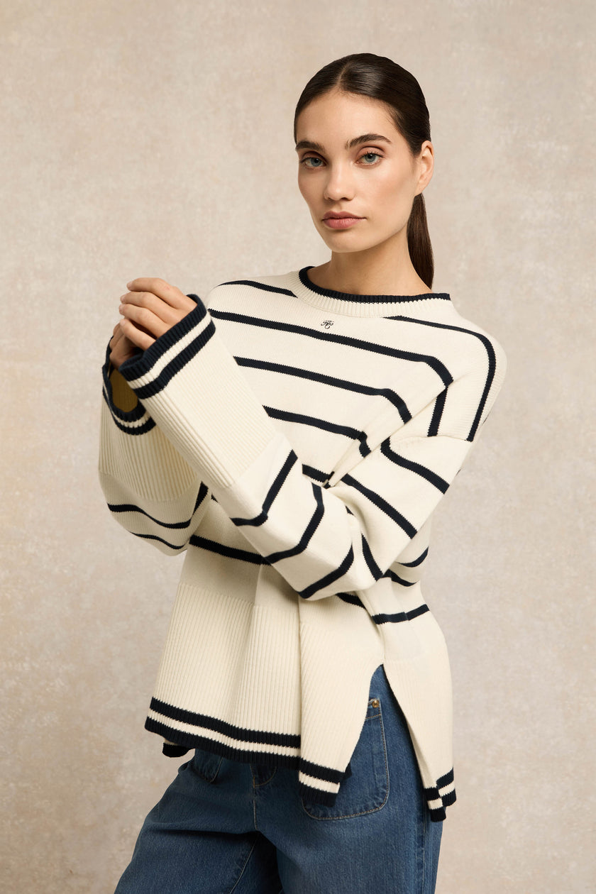 Antonia Crew Neck Knit (Natural Stripe)