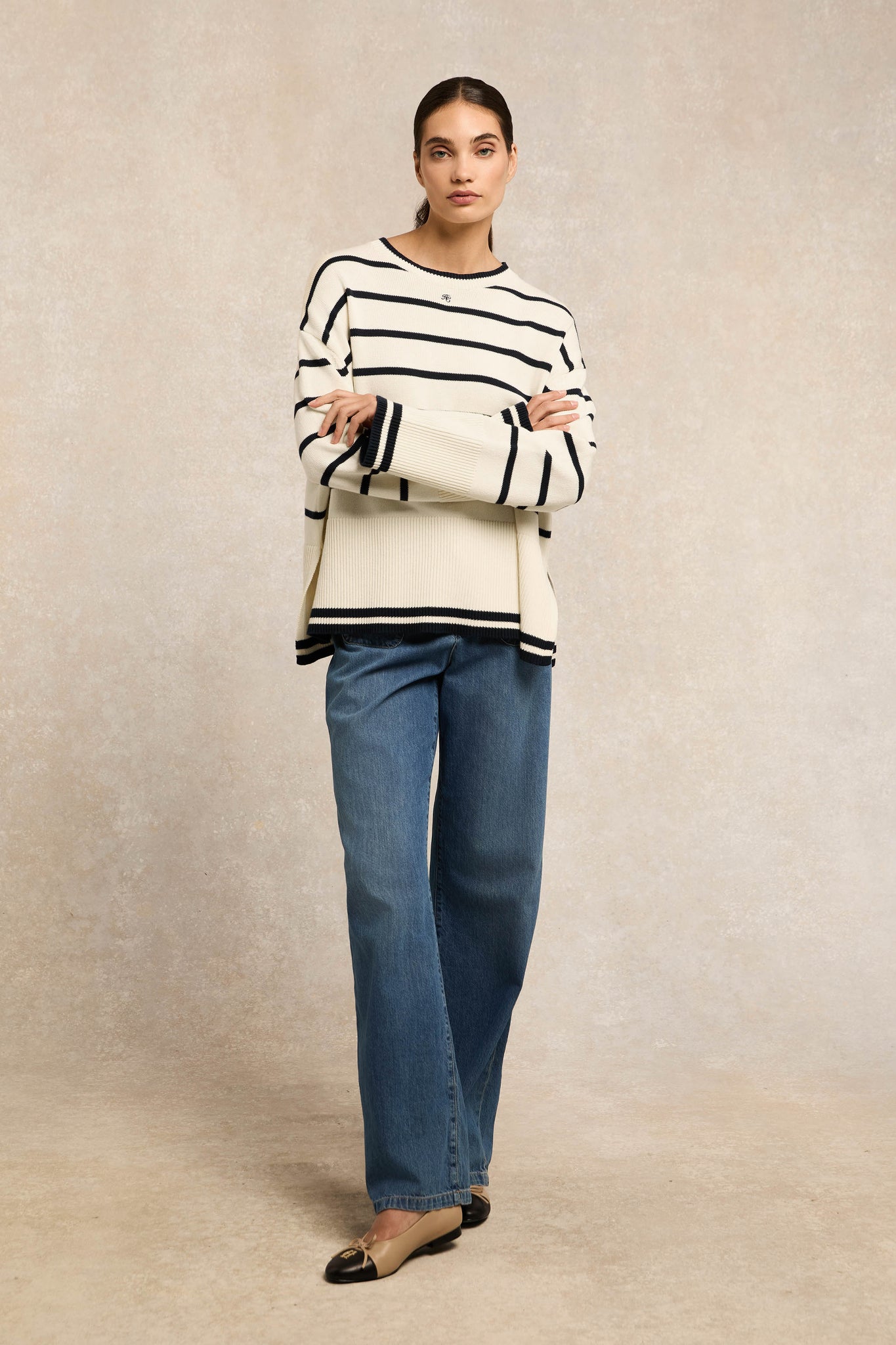 Antonia Crew Neck Knit (Natural Stripe)