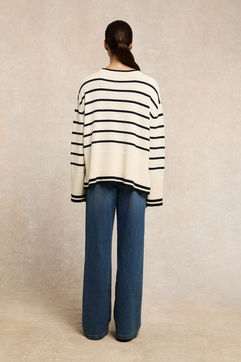 Antonia Crew Neck Knit (Natural Stripe)