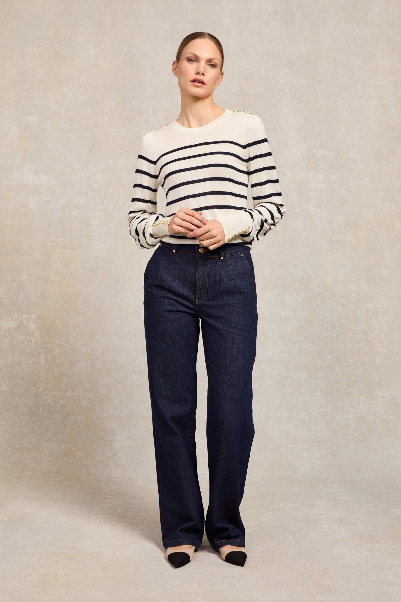 Kelsie Crew Neck Knit (Natural Stripe)