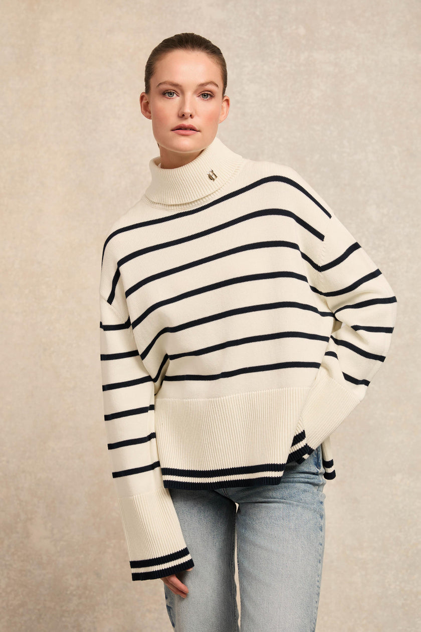 Antonia Roll Neck Knit (Natural Stripe)