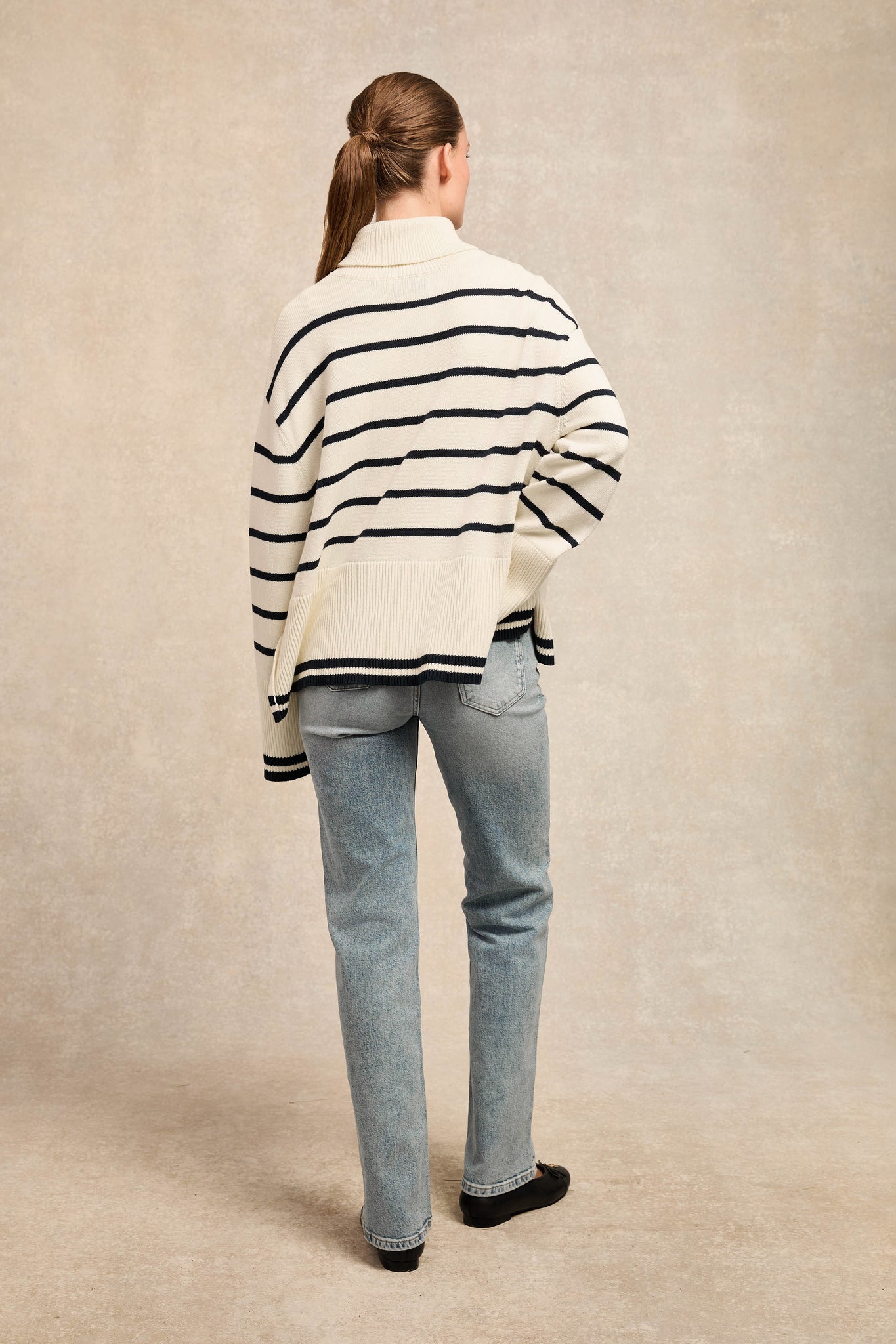 Antonia Roll Neck Knit (Natural Stripe)