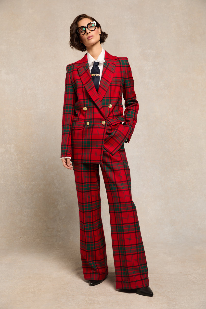 High Waisted Wide Leg Trouser (Red Tartan)