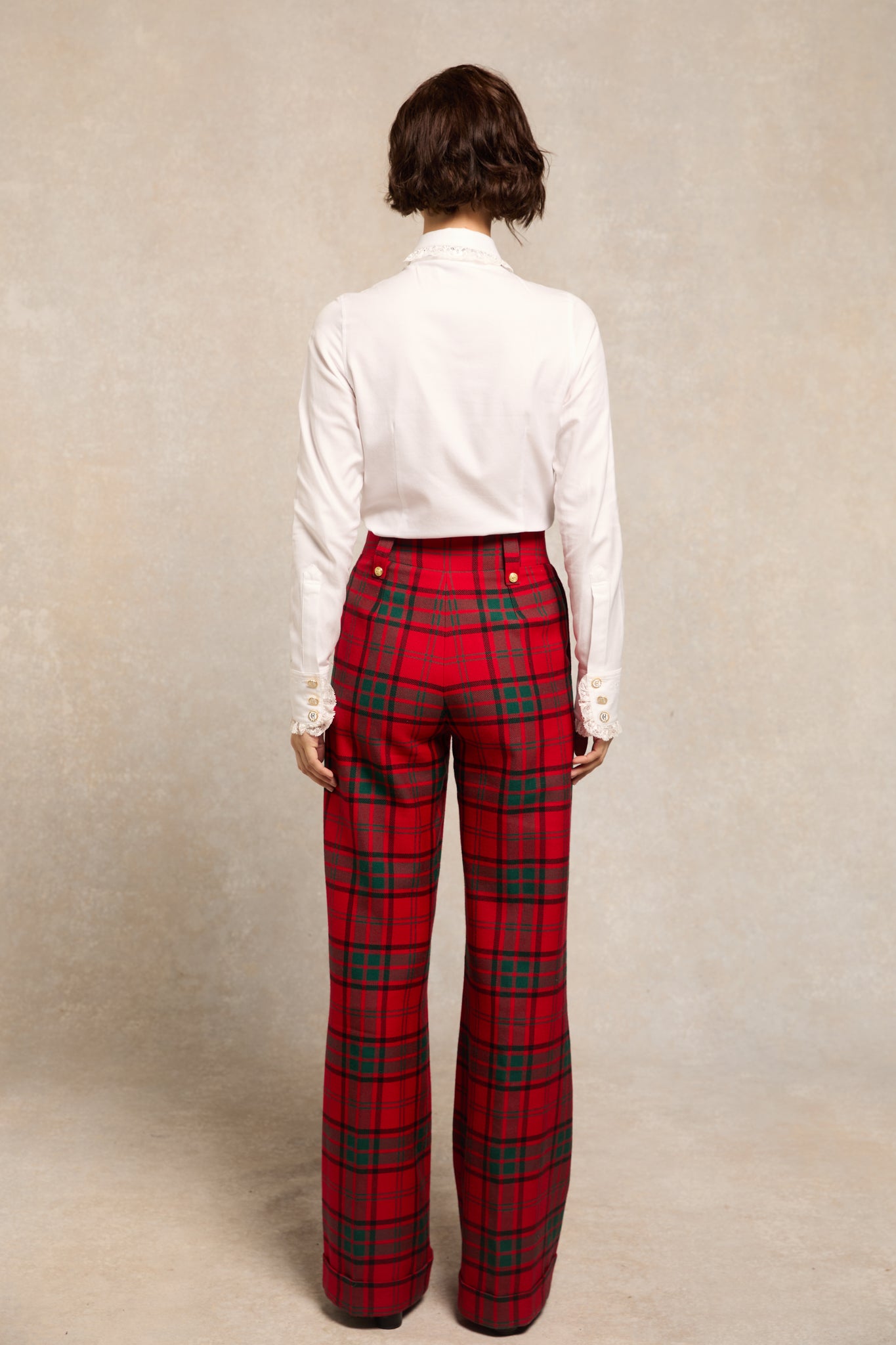 High Waisted Wide Leg Trouser (Red Tartan)