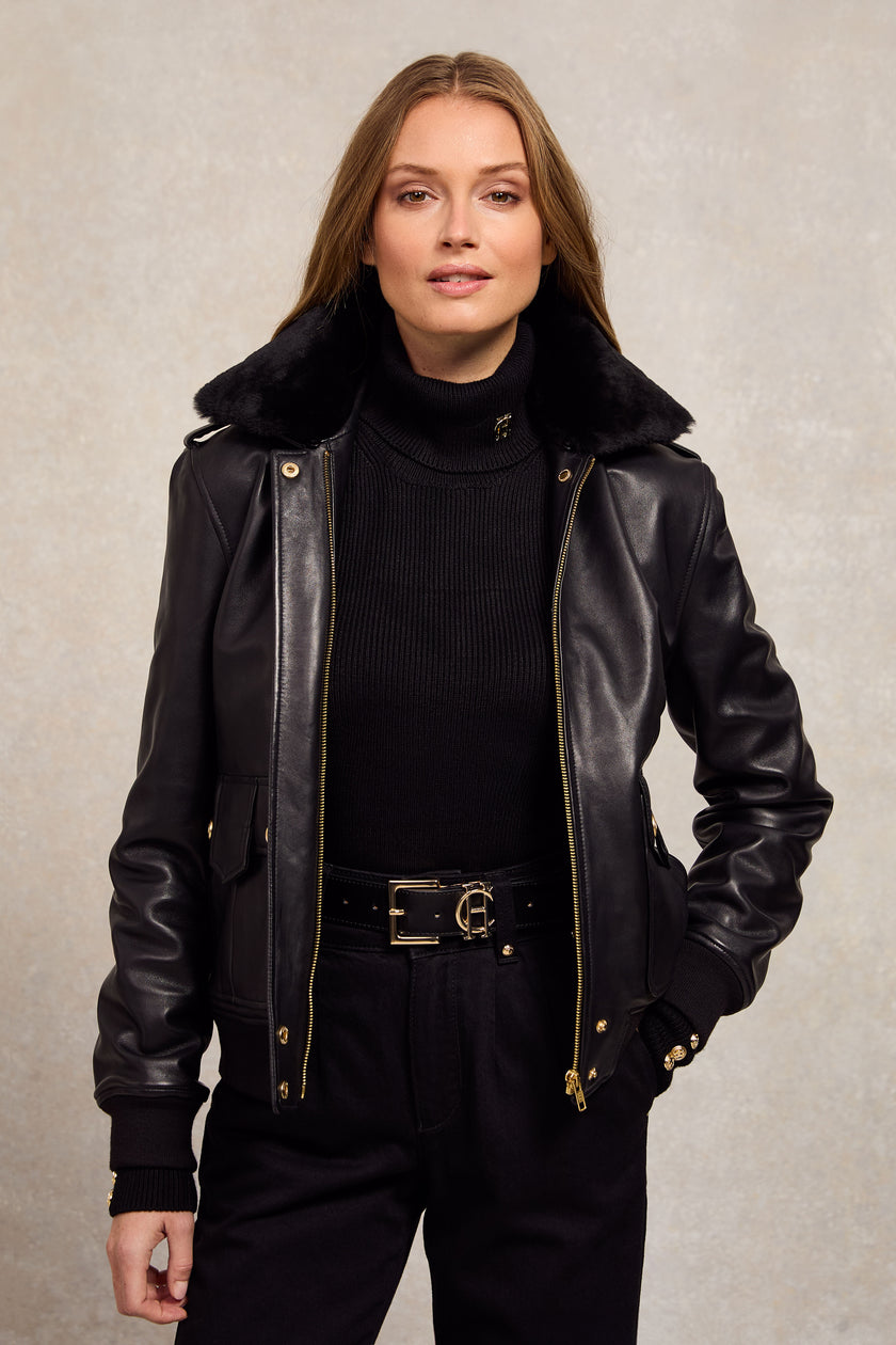 Sloane Leather Bomber (Black)