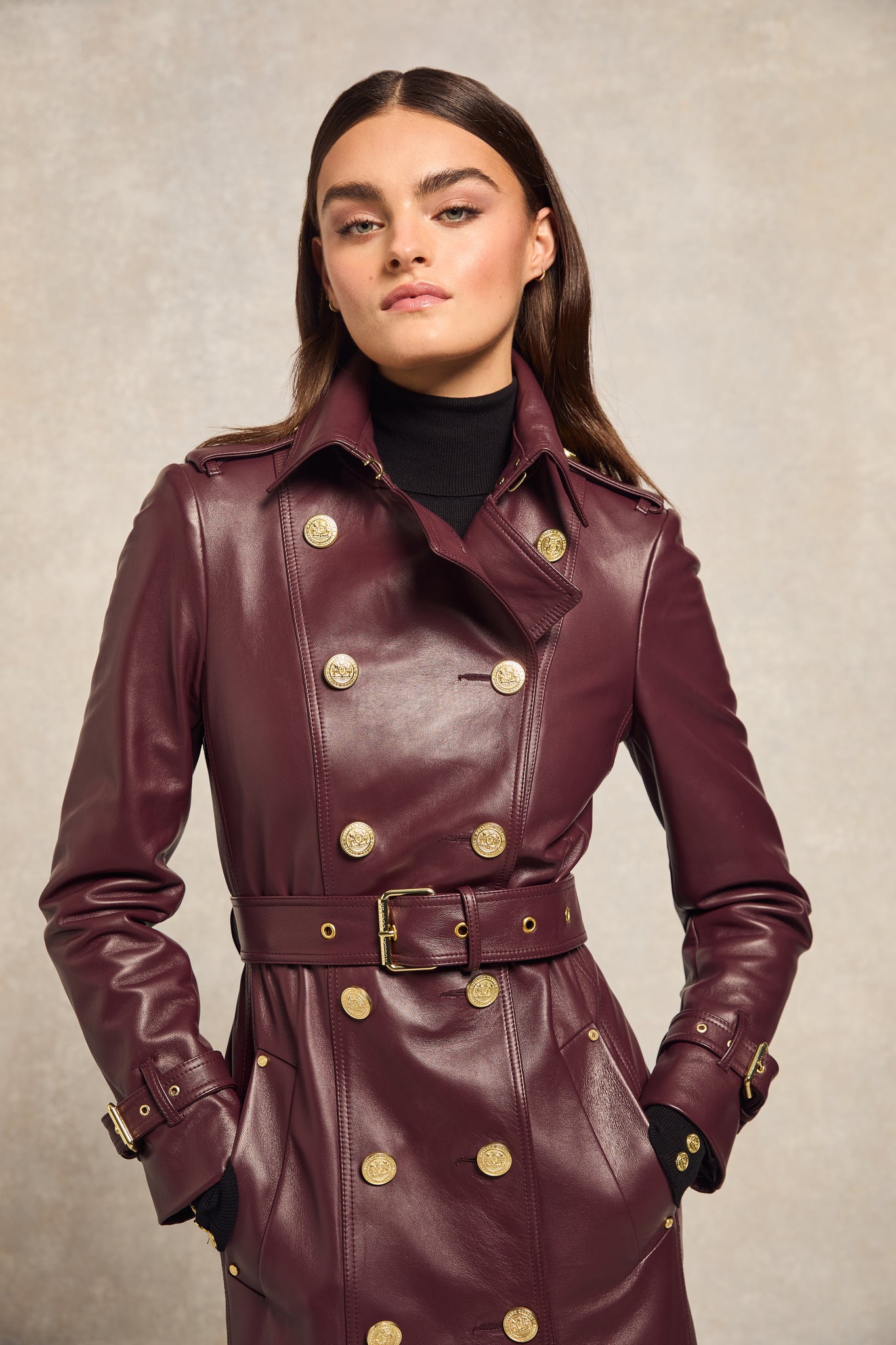 Full Length Marlborough Trench Coat (Valencia Leather Oxblood)