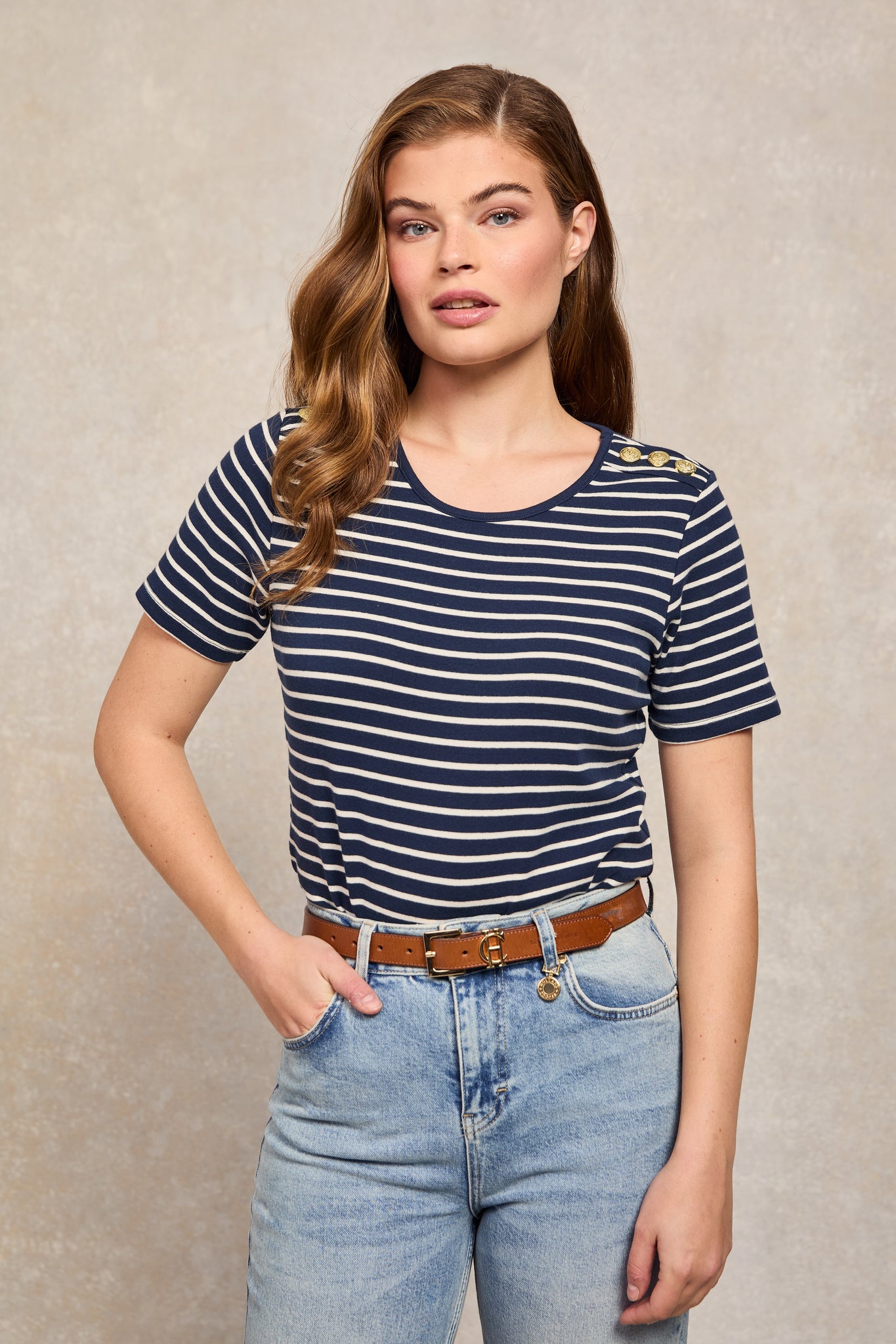 Padstow Crew Neck Tee (Ink Navy Natural Stripe)