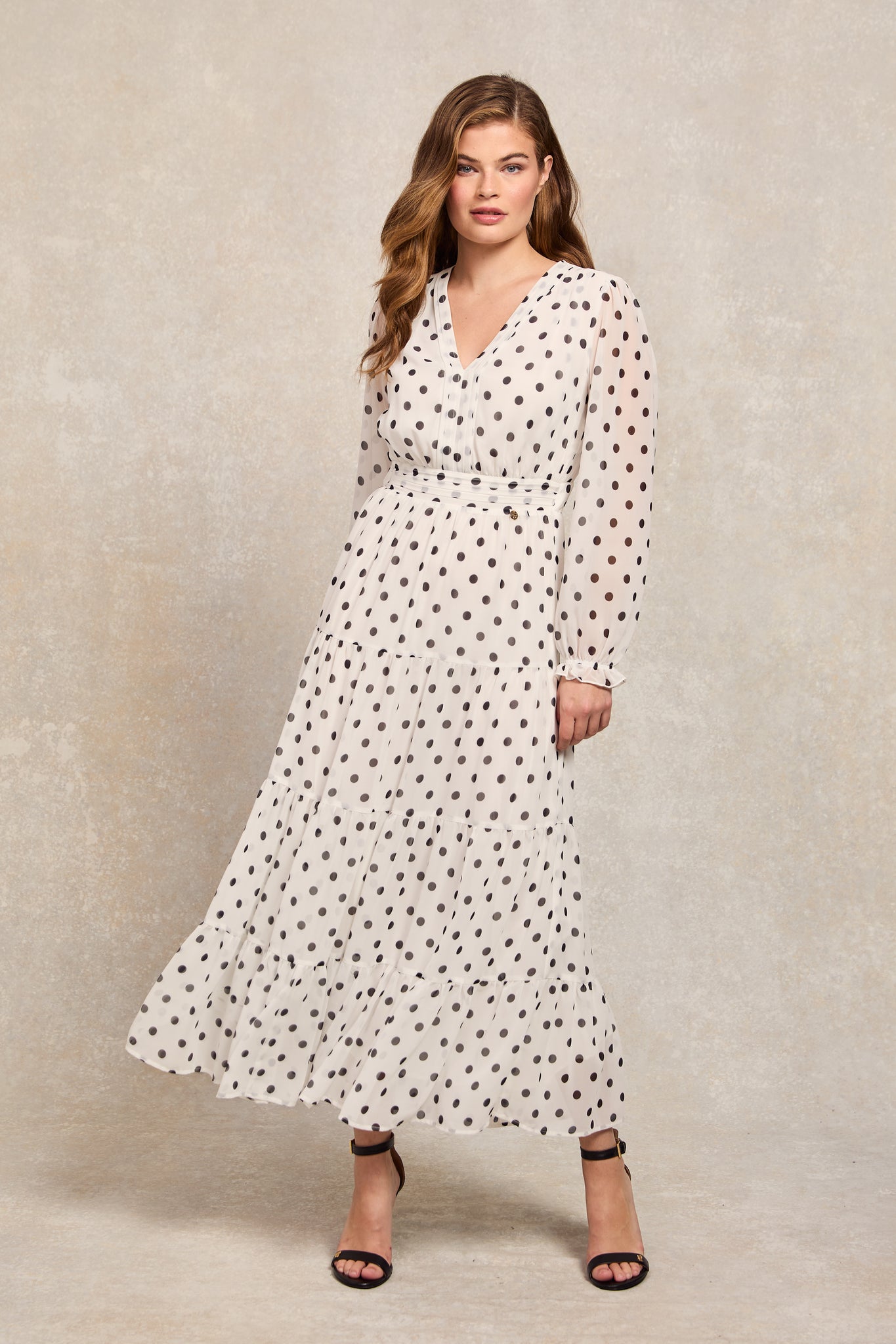 Bella Tiered Maxi Dress (White Black Polka Dot)