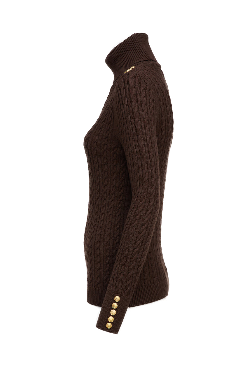 Seattle Roll Neck Cable Knit (Chocolate)