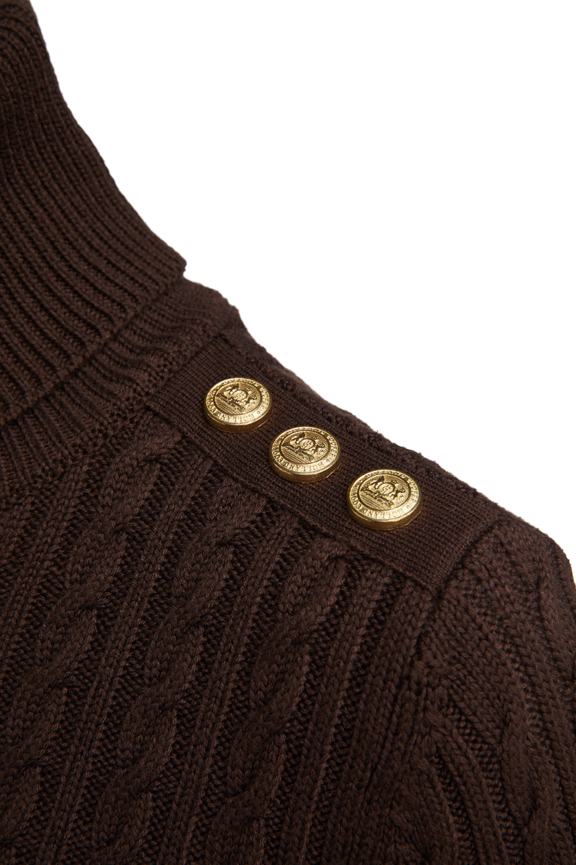 Seattle Roll Neck Cable Knit (Chocolate)