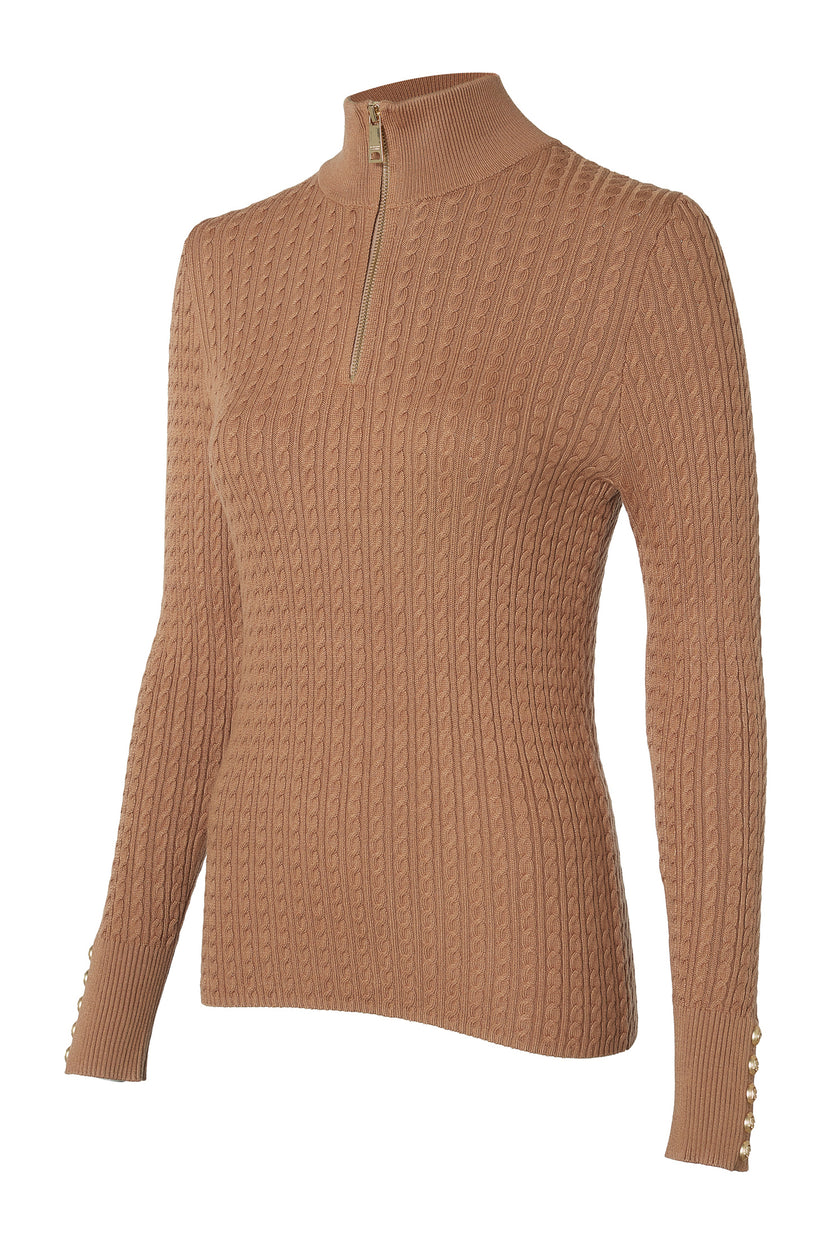 Ava Quarter Zip Knit (Dark Camel Marl)