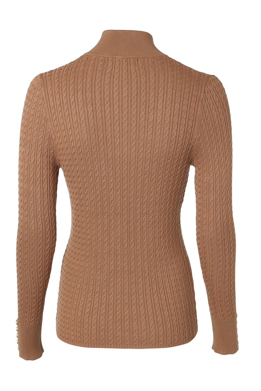 Ava Quarter Zip Knit (Dark Camel Marl)