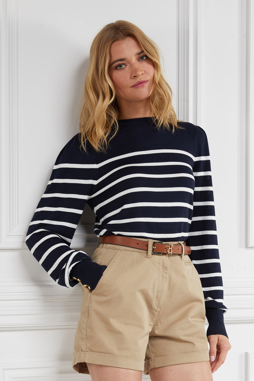 Kelsie Crew Neck Knit (Ink Navy Stripe)