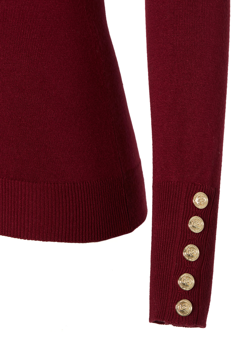 Buttoned Knit Roll Neck (Wine)