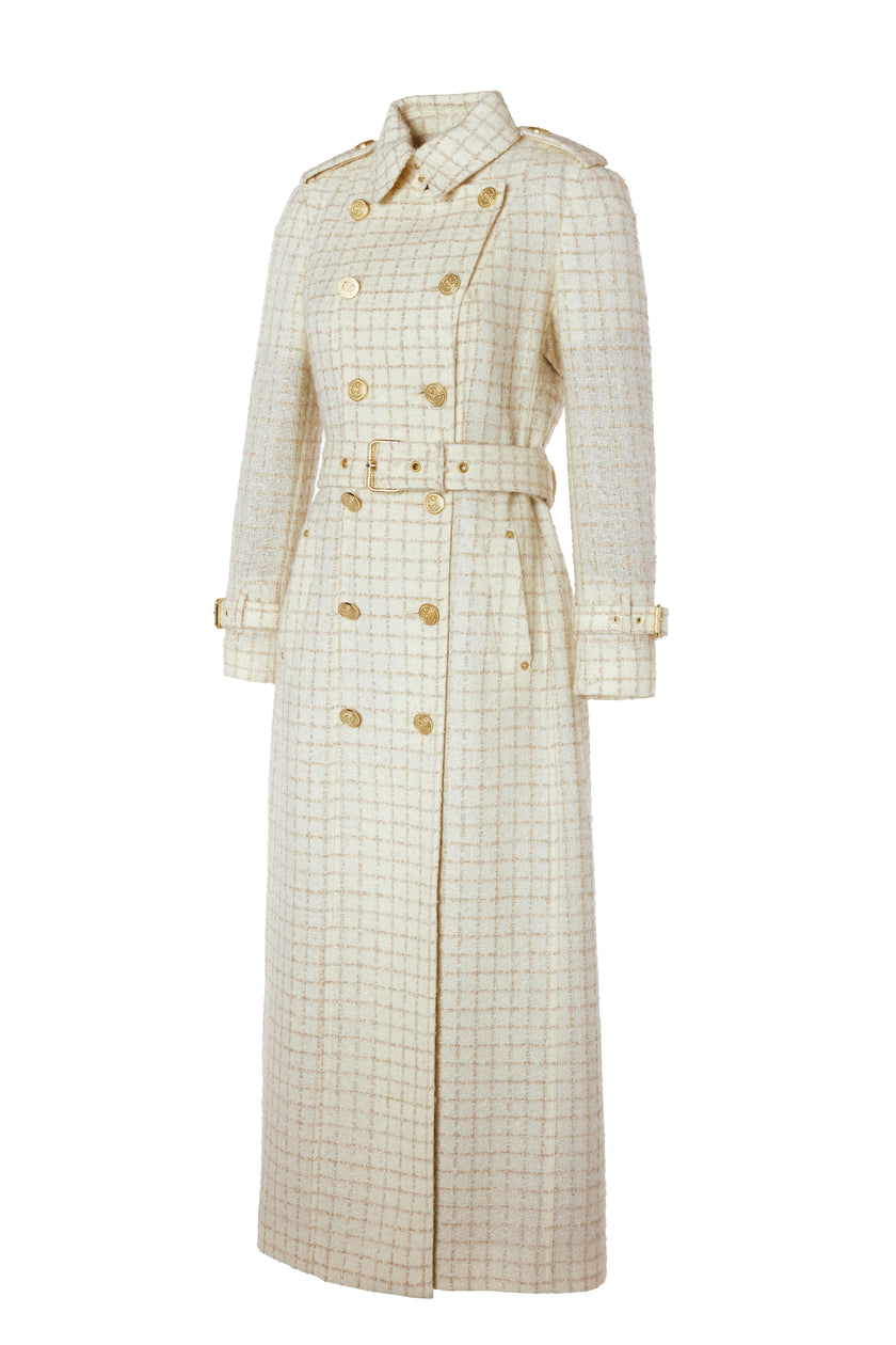 Full Length Marlborough Trench Coat (Ivory Sparkle Tweed)