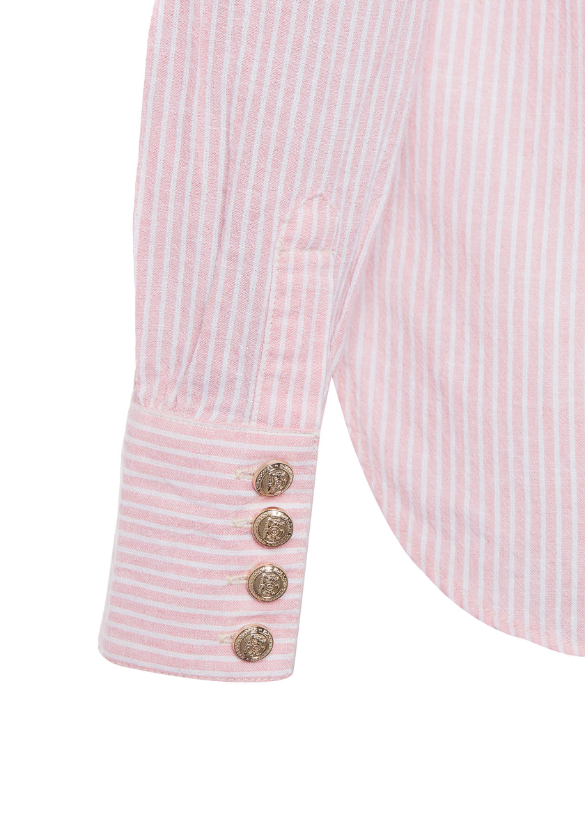 Classic V-Neck Blouse (Pink Stripe)