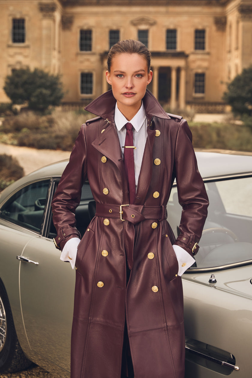 Full Length Marlborough Trench Coat (Valencia Leather Oxblood)