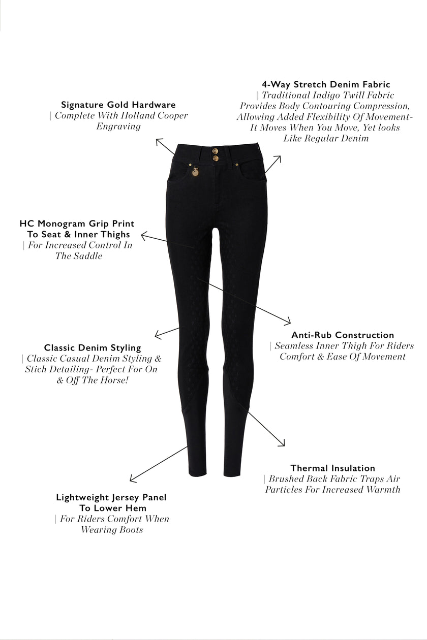 Denim Thermal Full Grip Breeches (Black)