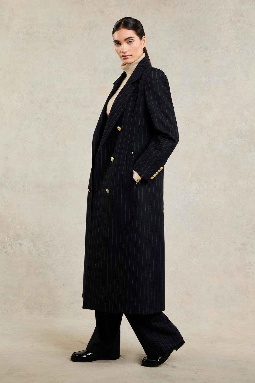 Double Breasted Coat (Dark Navy Pinstripe)