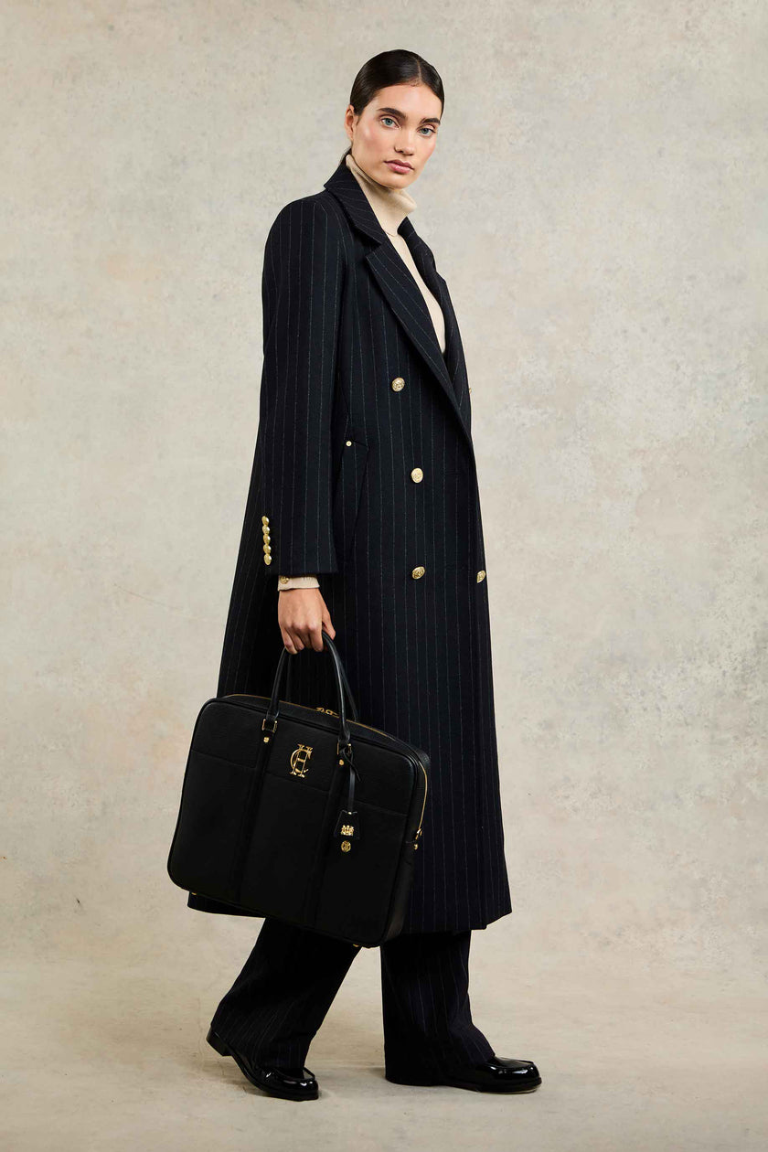 Double Breasted Coat (Dark Navy Pinstripe)