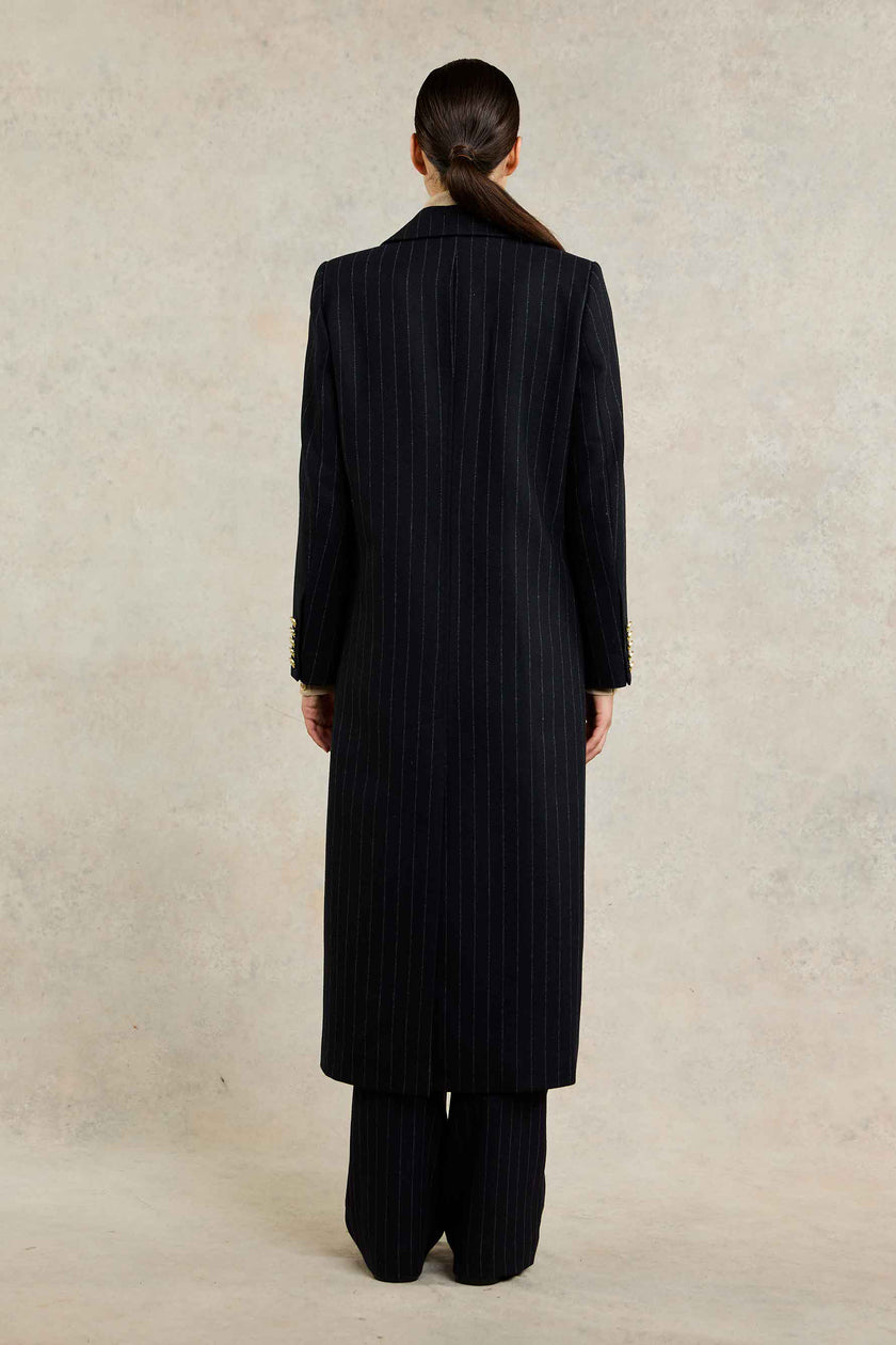 Double Breasted Coat (Dark Navy Pinstripe)