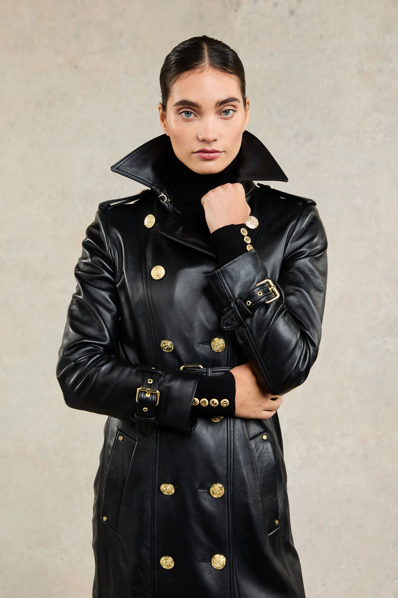 Full Length Marlborough Trench Coat (Valencia Leather Black)