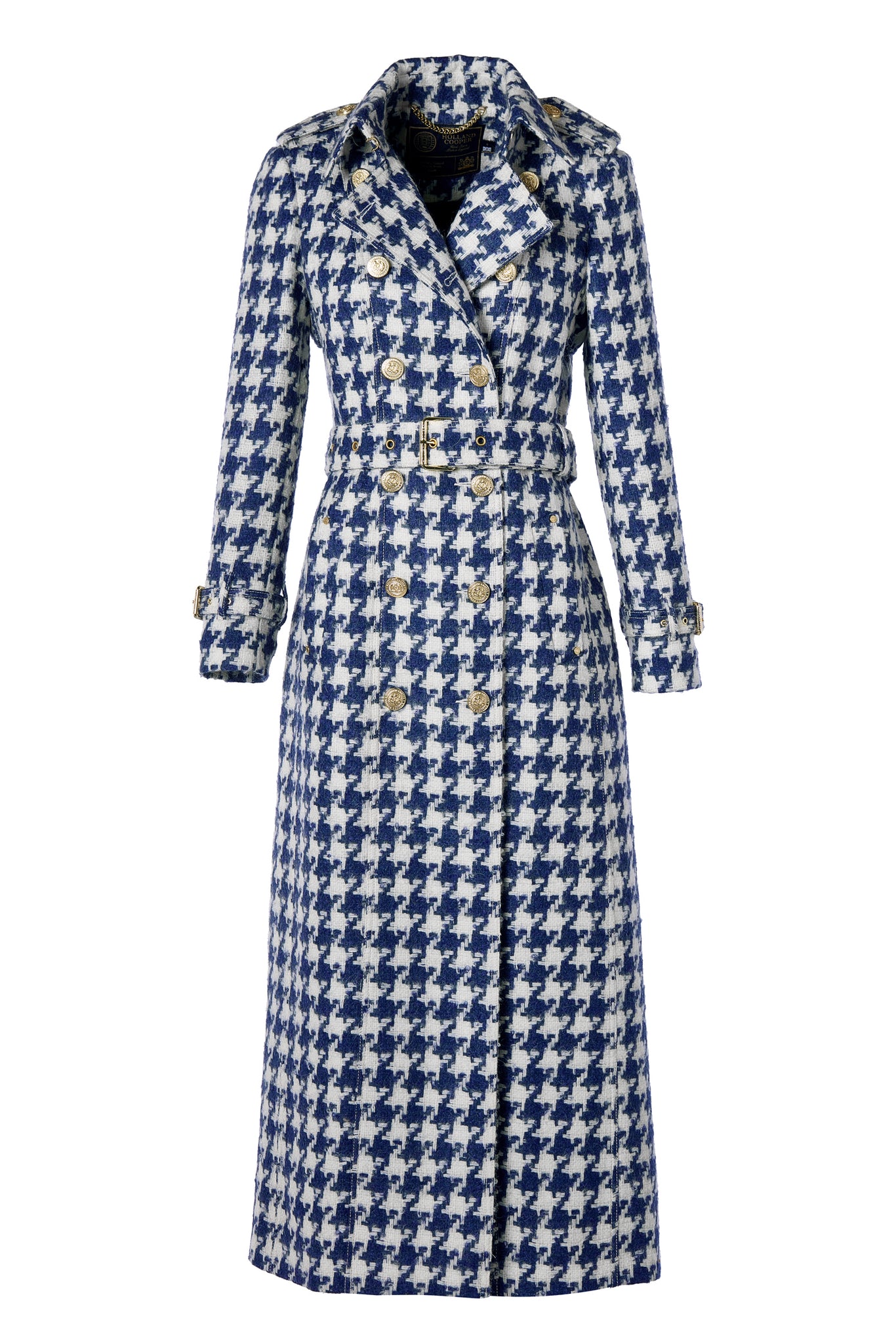 Full Length Marlborough Trench Coat (Large Scale Navy Houndstooth)