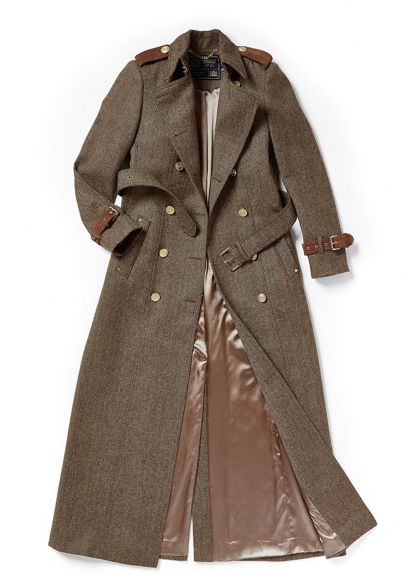 Full Length Marlborough Trench Coat (Large Scale Brown Herringbone)