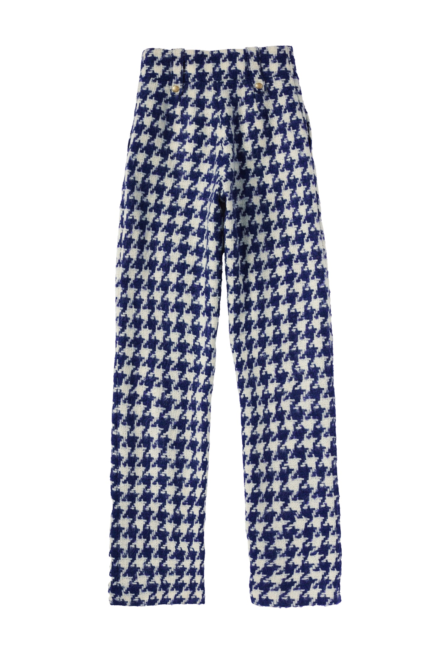 High Waisted Straight Trouser (Large Scale Navy Houndstooth)