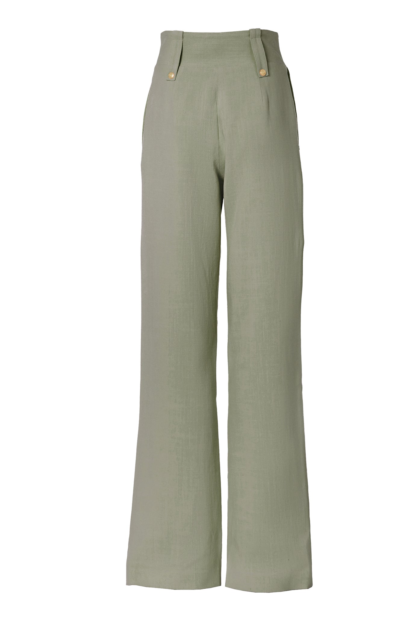 High Waisted Straight Trouser (Sage Linen)